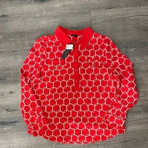 Talbots orange Blouse with White Geometric Design